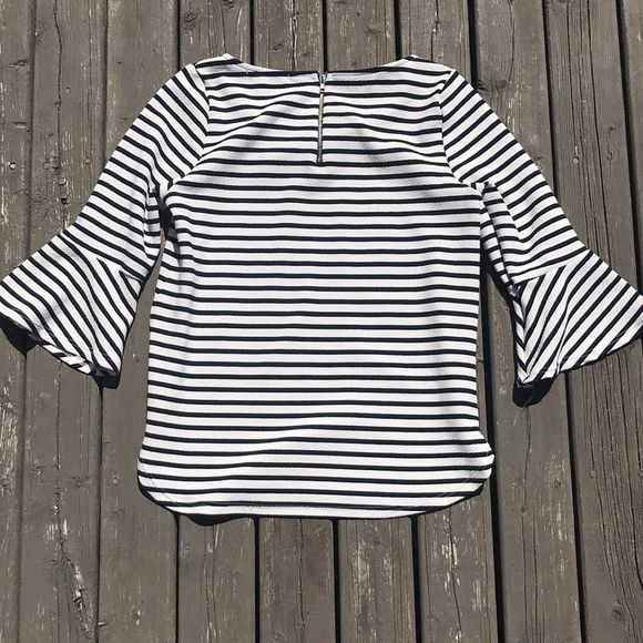 GREEN ENVELOPE Striped Bell Sleeve Zipper Back Top - Picture 5 of 8